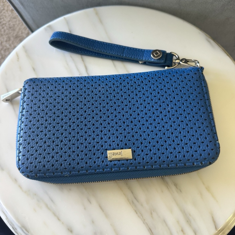 Thirty One Jewell All About the Benjamins Cobalt Blue Zip Wallet Wristlet Strap